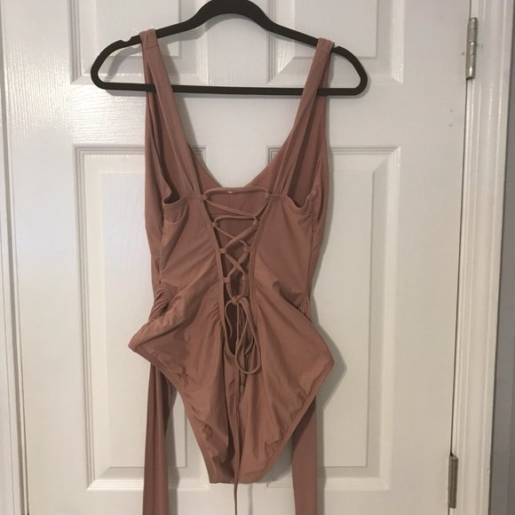 Antoni Melani Swim Suit Dusty Rose Pink Tie Front One Piece  Size 14 - Picture 7 of 9